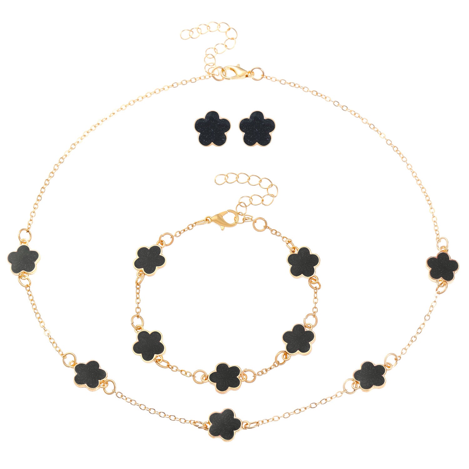 Wholesale Simple petal necklace five-leaf flower bracelet ring earrings 4-piece set